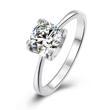 Simplest Engagement 925 Silver Ring For Women Wedding Ring Four Prong Crystal On Square Setting  For Anniversary